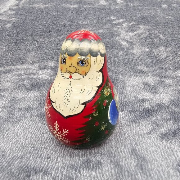 Vintage Russian Roy Poly Santa figurine wood hand painted non nesting chime bell - Picture 8 of 12